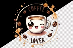 Watercolor cute coffee cup character winking Coffee Lover quote print 20 oz tumbler skinny mug wrap clipart t-shirt sublimation printable design