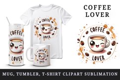 Watercolor cute coffee cup character winking Coffee Lover quote print 20 oz tumbler skinny mug wrap clipart t-shirt sublimation printable design