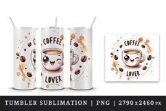 Watercolor cute coffee cup character winking Coffee Lover quote print 20 oz tumbler skinny mug wrap clipart t-shirt sublimation printable design