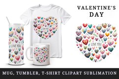 Watercolor cute collection small hearts Love You quote Valentine Day print 20 oz tumbler skinny mug wrap clipart t-shirt sublimation printable design