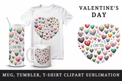 Watercolor cute collection small hearts Love You quote Valentine Day print 20 oz tumbler skinny mug wrap clipart t-shirt sublimation printable design