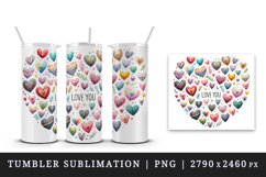 Watercolor cute collection small hearts Love You quote Valentine Day print 20 oz tumbler skinny mug wrap clipart t-shirt sublimation printable design
