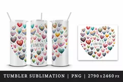 Watercolor cute collection small hearts Love You quote Valentine Day print 20 oz tumbler skinny mug wrap clipart t-shirt sublimation printable design