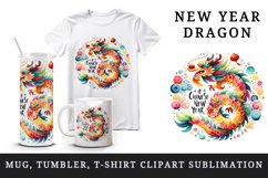 Watercolor cute colorful  dragon swirling Chinese New Year quote round print 20oz tumbler skinny mug wrap clipart t-shirt sublimation printable design