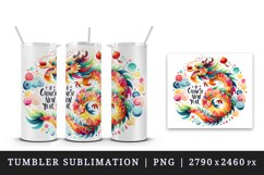 Watercolor cute colorful  dragon swirling Chinese New Year quote round print 20oz tumbler skinny mug wrap clipart t-shirt sublimation printable design