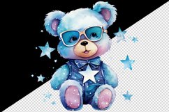 Watercolor cute cool glamour bear superstar animal toy glasses stars print 20 oz tumbler skinny mug wrap clipart t-shirt sublimation printable design