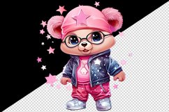 Watercolor cute cool glamour bear superstar animal toy glasses stars print 20 oz tumbler skinny mug wrap clipart t-shirt sublimation printable design