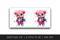 Watercolor cute cool glamour bear superstar animal toy glasses stars print 20 oz tumbler skinny mug wrap clipart t-shirt sublimation printable design