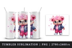 Watercolor cute cool glamour bear superstar animal toy glasses stars print 20 oz tumbler skinny mug wrap clipart t-shirt sublimation printable design