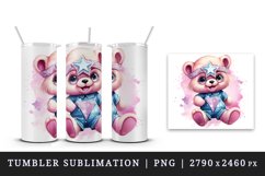 Watercolor cute cool glamour bear superstar animal toy sparkle stars print 20 oz tumbler skinny mug wrap clipart t-shirt sublimation printable design