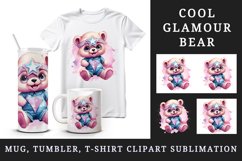 Watercolor cute cool glamour bear superstar animal toy sparkle stars print 20 oz tumbler skinny mug wrap clipart t-shirt sublimation printable design