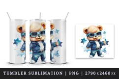 Watercolor cute cool glamour bear superstar animal toy sunglasses print 20 oz tumbler skinny mug wrap clipart t-shirt sublimation printable design
