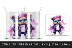 Watercolor cute cool glamour bear superstar animal toy sunglasses print 20 oz tumbler skinny mug wrap clipart t-shirt sublimation printable design