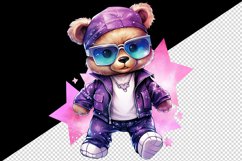 Watercolor cute cool glamour bear superstar animal toy sunglasses print 20 oz tumbler skinny mug wrap clipart t-shirt sublimation printable design