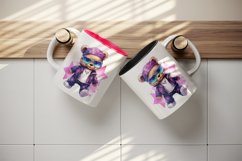Watercolor cute cool glamour bear superstar animal toy sunglasses print 20 oz tumbler skinny mug wrap clipart t-shirt sublimation printable design