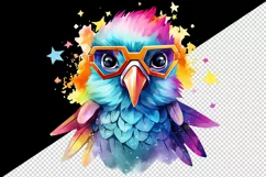 Watercolor cute cool glamour bird superstar wild animal glasses stars print 20 oz tumbler skinny mug wrap clipart t-shirt sublimation printable design