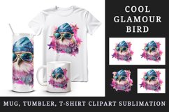 Watercolor cute cool glamour bird superstar wild animal glasses stars print 20 oz tumbler skinny mug wrap clipart t-shirt sublimation printable design