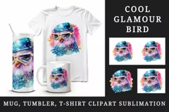 Watercolor cute cool glamour bird superstar wild animal glasses stars print 20 oz tumbler skinny mug wrap clipart t-shirt sublimation printable design