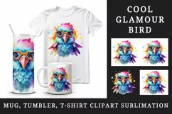 Watercolor cute cool glamour bird superstar wild animal glasses stars print 20 oz tumbler skinny mug wrap clipart t-shirt sublimation printable design