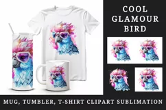 Watercolor cute cool glamour bird superstar wild animal glasses stars print 20 oz tumbler skinny mug wrap clipart t-shirt sublimation printable design