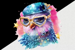 Watercolor cute cool glamour bird superstar wild animal glasses stars print 20 oz tumbler skinny mug wrap clipart t-shirt sublimation printable design