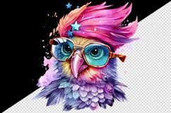Watercolor cute cool glamour bird superstar wild animal glasses stars print 20 oz tumbler skinny mug wrap clipart t-shirt sublimation printable design