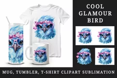 Watercolor cute cool glamour bird superstar wild animal glasses stars print 20 oz tumbler skinny mug wrap clipart t-shirt sublimation printable design