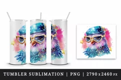 Watercolor cute cool glamour bird superstar wild animal glasses stars print 20 oz tumbler skinny mug wrap clipart t-shirt sublimation printable design