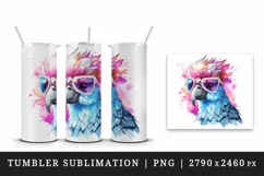 Watercolor cute cool glamour bird superstar wild animal glasses stars print 20 oz tumbler skinny mug wrap clipart t-shirt sublimation printable design