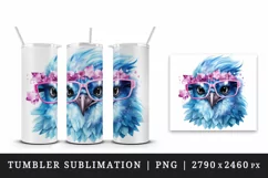 Watercolor cute cool glamour bird superstar wild animal glasses stars print 20 oz tumbler skinny mug wrap clipart t-shirt sublimation printable design