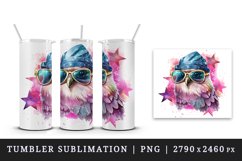 Watercolor cute cool glamour bird superstar wild animal glasses stars print 20 oz tumbler skinny mug wrap clipart t-shirt sublimation printable design