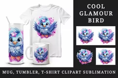Watercolor cute cool glamour bird superstar wild animal stars print 20 oz tumbler skinny mug wrap clipart t-shirt sublimation printable design