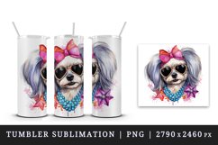 Watercolor cute cool glamour dog funny superstar animal pet puppy sunglasses print design wrap sublimation bundle for 20 oz tumbler