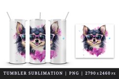 Watercolor cute cool glamour dog funny superstar animal pet puppy sunglasses print design wrap sublimation bundle for 20 oz tumbler