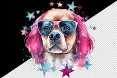 Watercolor cute cool glamour dog funny superstar animal pet sunglasses print clipart set t-shirt sublimation printable designs bundle png transparent