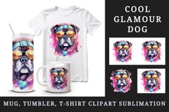Watercolor cute cool glamour dog funny superstar animal sunglasses print 20 oz tumbler skinny mug wrap clipart t-shirt sublimation printable design