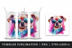 Watercolor cute cool glamour dog funny superstar animal sunglasses print 20 oz tumbler skinny mug wrap clipart t-shirt sublimation printable design