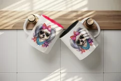 Watercolor cute cool glamour dog funny superstar animal sunglasses print 20 oz tumbler skinny mug wrap clipart t-shirt sublimation printable design