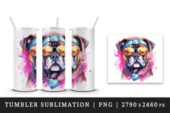 Watercolor cute cool glamour dog funny superstar animal sunglasses print 20 oz tumbler skinny mug wrap clipart t-shirt sublimation printable design