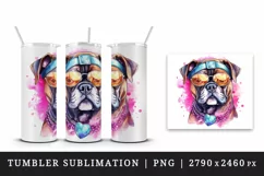 Watercolor cute cool glamour dog funny superstar animal sunglasses print 20 oz tumbler skinny mug wrap clipart t-shirt sublimation printable design