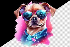 Watercolor cute cool glamour dog funny superstar animal sunglasses print 20 oz tumbler skinny mug wrap clipart t-shirt sublimation printable design