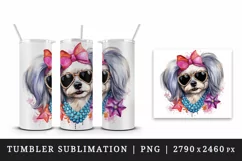 Watercolor cute cool glamour dog funny superstar animal sunglasses print 20 oz tumbler skinny mug wrap clipart t-shirt sublimation printable design