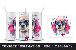 Watercolor cute cool glamour dog funny superstar animal sunglasses print 20 oz tumbler skinny mug wrap clipart t-shirt sublimation printable design