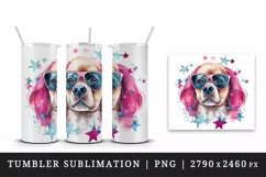 Watercolor cute cool glamour dog funny superstar animal sunglasses print 20 oz tumbler skinny mug wrap clipart t-shirt sublimation printable design