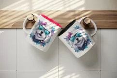 Watercolor cute cool glamour dog funny superstar animal sunglasses print 20 oz tumbler skinny mug wrap clipart t-shirt sublimation printable design