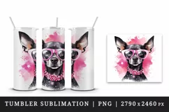 Watercolor cute cool glamour dog funny superstar animal sunglasses print 20 oz tumbler skinny mug wrap clipart t-shirt sublimation printable design