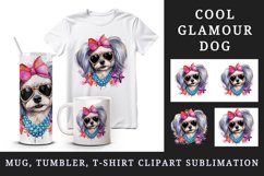 Watercolor cute cool glamour dog funny superstar animal sunglasses print 20 oz tumbler skinny mug wrap clipart t-shirt sublimation printable design