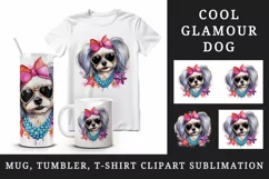 Watercolor cute cool glamour dog funny superstar animal sunglasses print 20 oz tumbler skinny mug wrap clipart t-shirt sublimation printable design