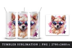Watercolor cute cool glamour dog funny superstar animal sunglasses print 20 oz tumbler skinny mug wrap clipart t-shirt sublimation printable design