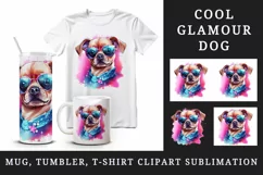 Watercolor cute cool glamour dog funny superstar animal sunglasses print 20 oz tumbler skinny mug wrap clipart t-shirt sublimation printable design